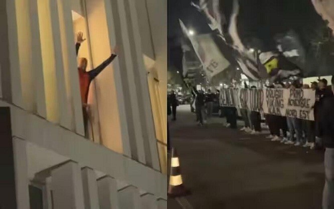 都體：尤文球迷來到酒店外支持新主帥，圖多爾向球迷們揮手致意